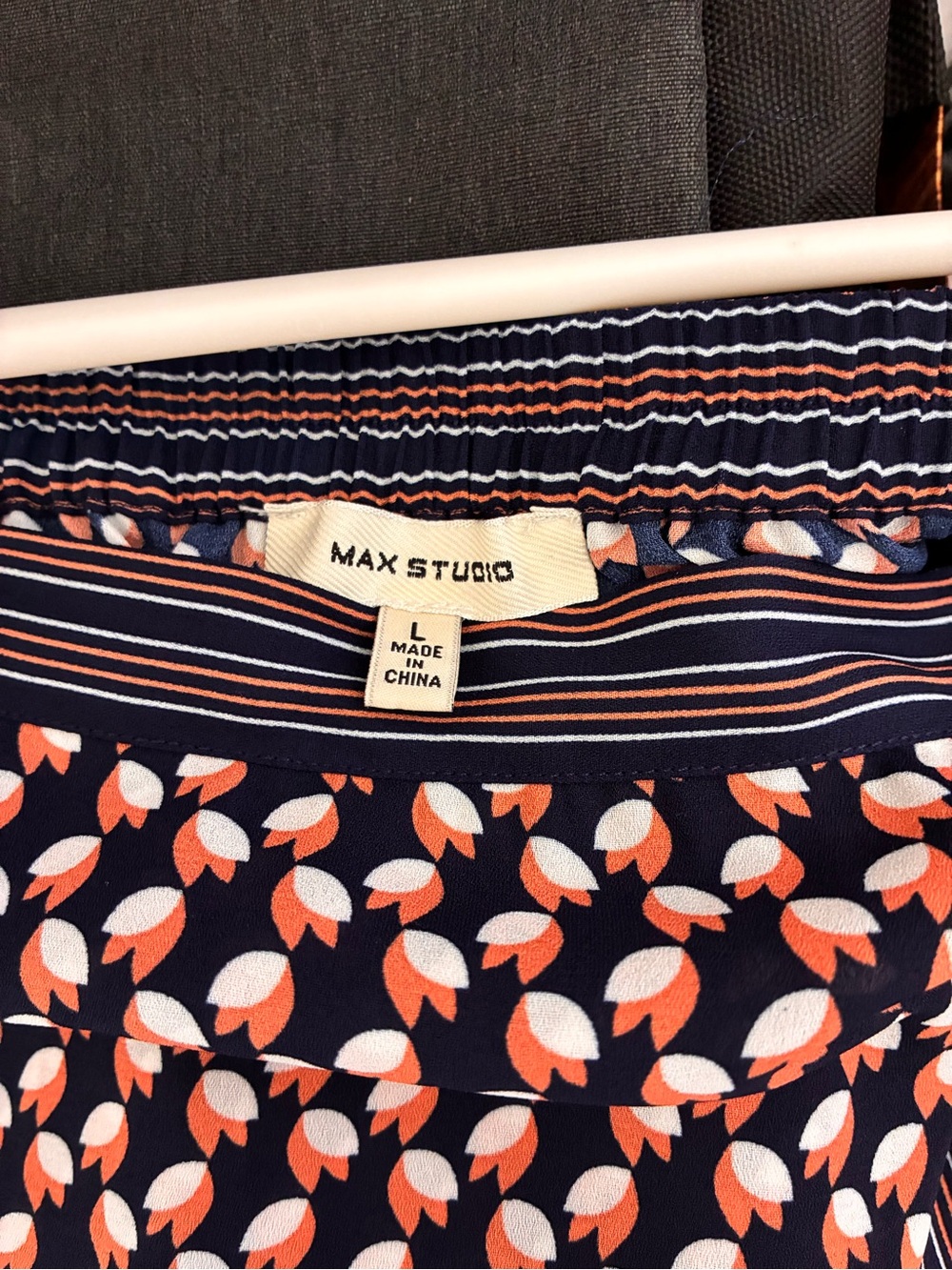Max Studio Navy and Pink Patterned Midi Wrap Skirt with Side Tie - Picture 6 of 6